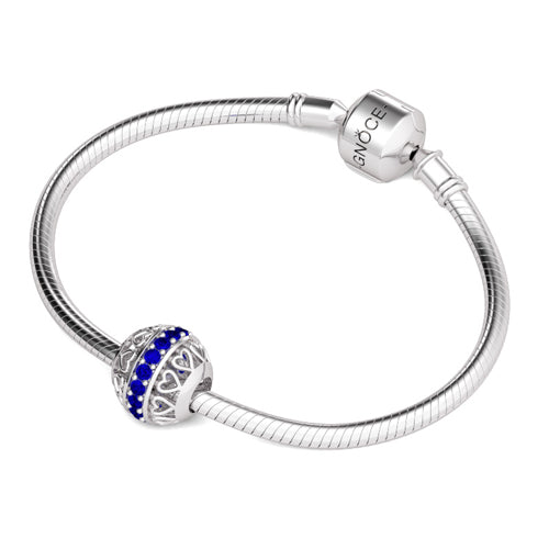 Gnoce "You are Aways In My Heart" 925 Sterling Silver Heart with Blue Stone Bead Charm Great Gift for Her, Mother's Day Present_3