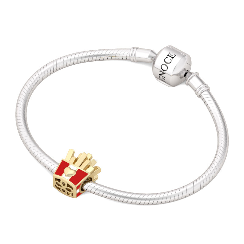 Gnoce "Food Makes Me Happy" 925 Sterling Silver with Yellow Gold Plating Red and White Enamel Fast Food French Fries Charm_3