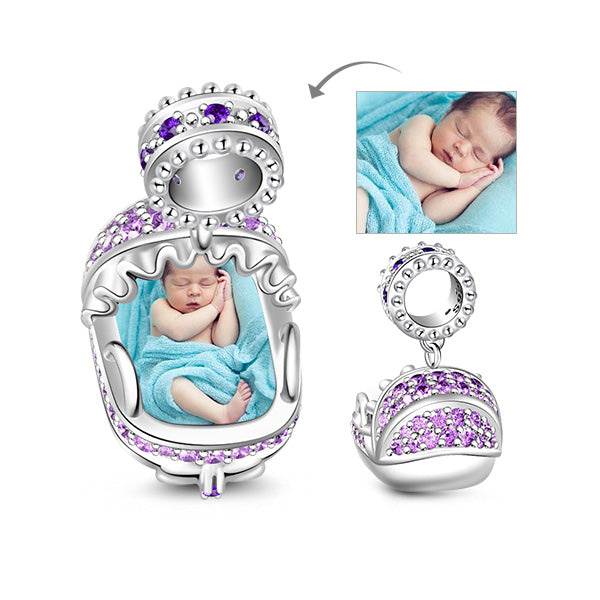 Gnoce "Love You Forever" Amythest Sapphire New Baby Cradle 925 Sterling Silver Charm Bead_1