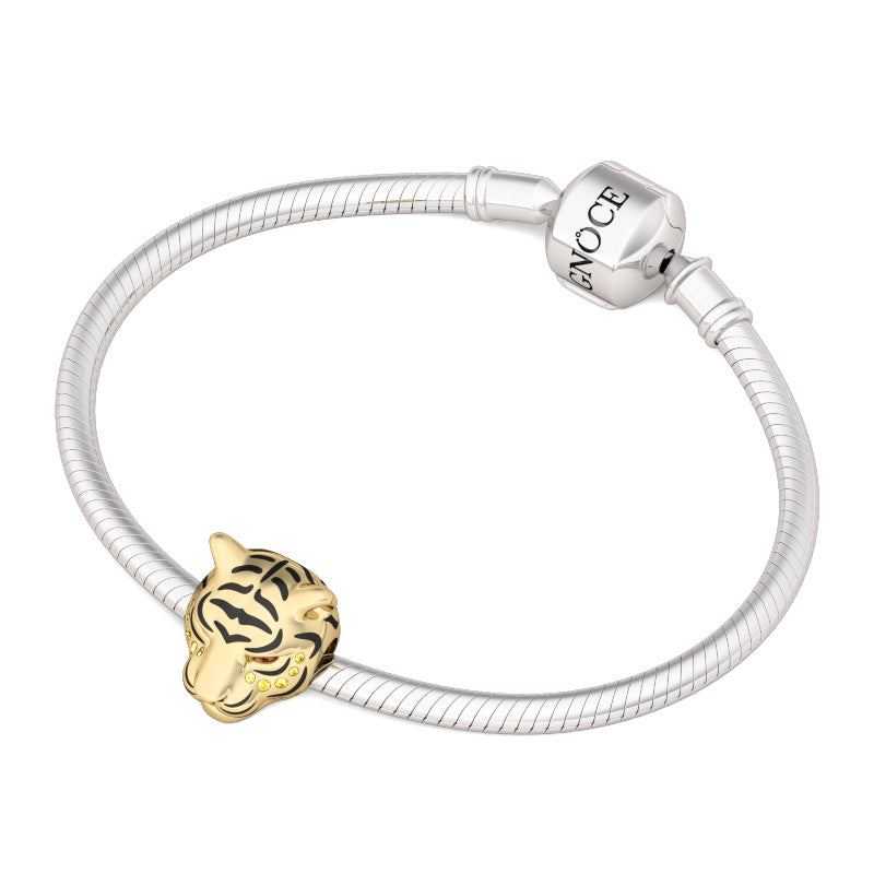 Gnoce "Strong As A Tiger" Yellow Gold Plated Royal Tiger 925 Sterling Silver Animal Bead Charm_3