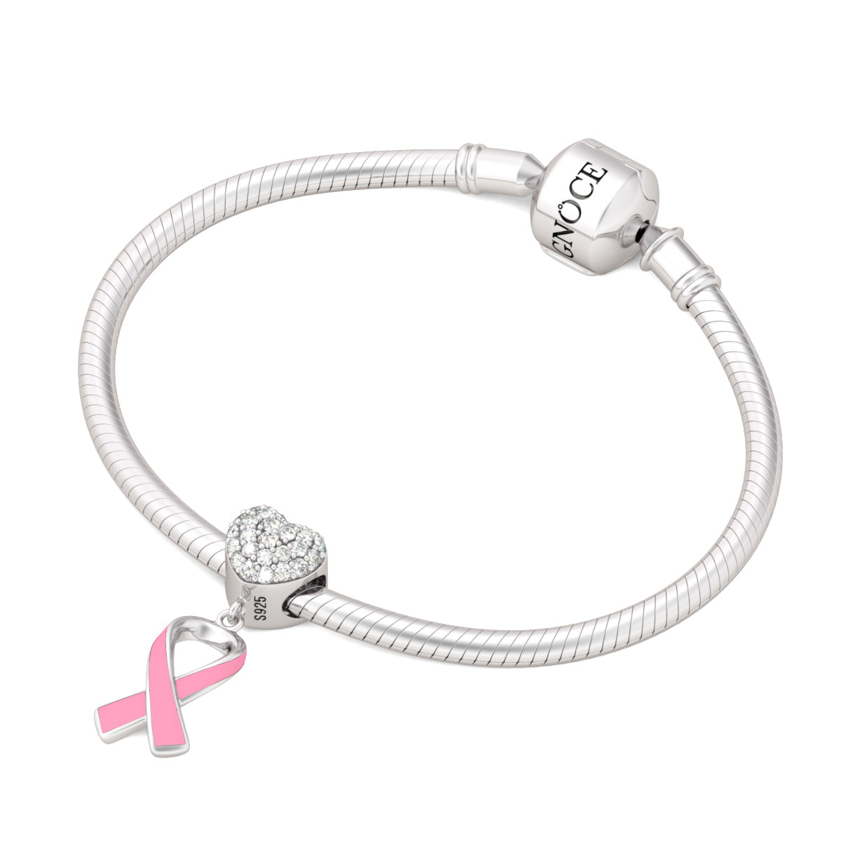 Gnoce "Breast Cancer Awareness" 925 Sterling Silver Pink Enamel Ribbon Spreading Awareness of Breast Cancer_3