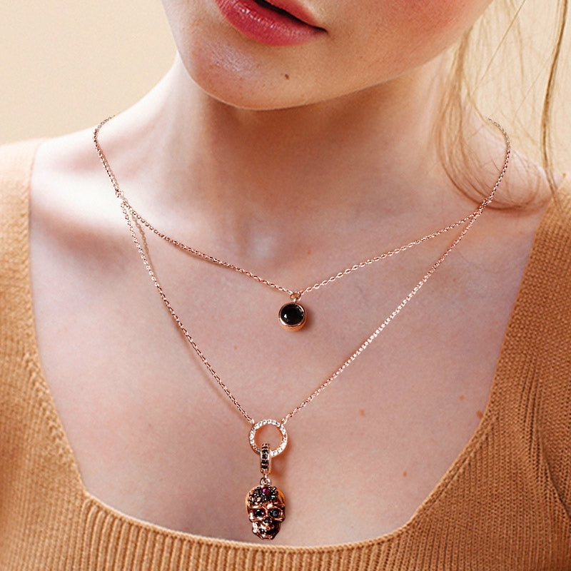 Gnoce "Eternity Of Life" Skull with Spider Beads 925 Sterling Silver 18K Rose Gold Plated Necklace_3