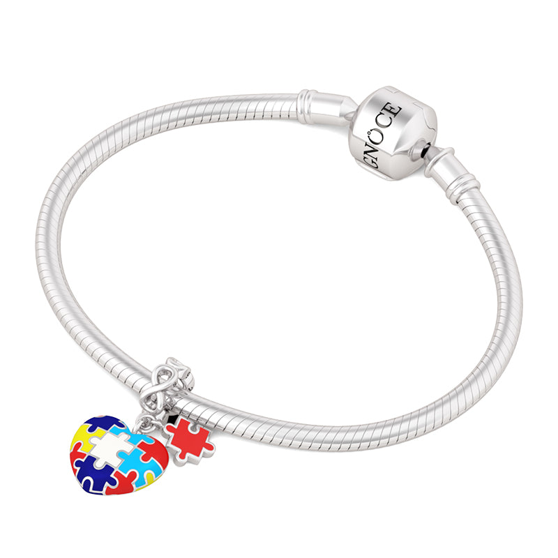 Gnoce "Autism Awareness" 925 Sterling Silver Colored Enamel Puzzle Piece Heart Infinity Pendant For Bracelet For Necklace_3