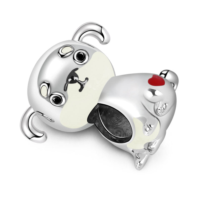 Gnoce "Accompany with You" Dog-Shaped Charm Bead 925 Sterling Silver with Red CZ_2