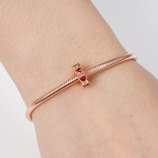 Ruby Heart to Heart Stopper for Charm Bracelet Sterling Silver 18K Rose Gold Plated_3