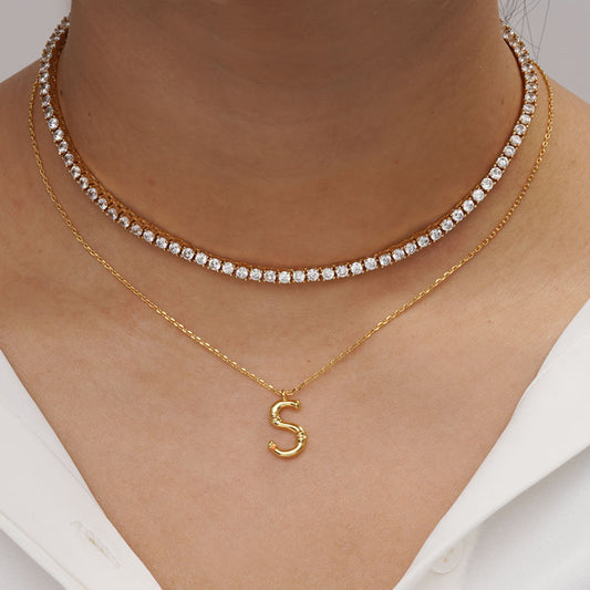 Letter S Pendant Bamboo Initial Necklace Adjustable Chain Length 18k Gold Plated 925 Sterling Silver_5