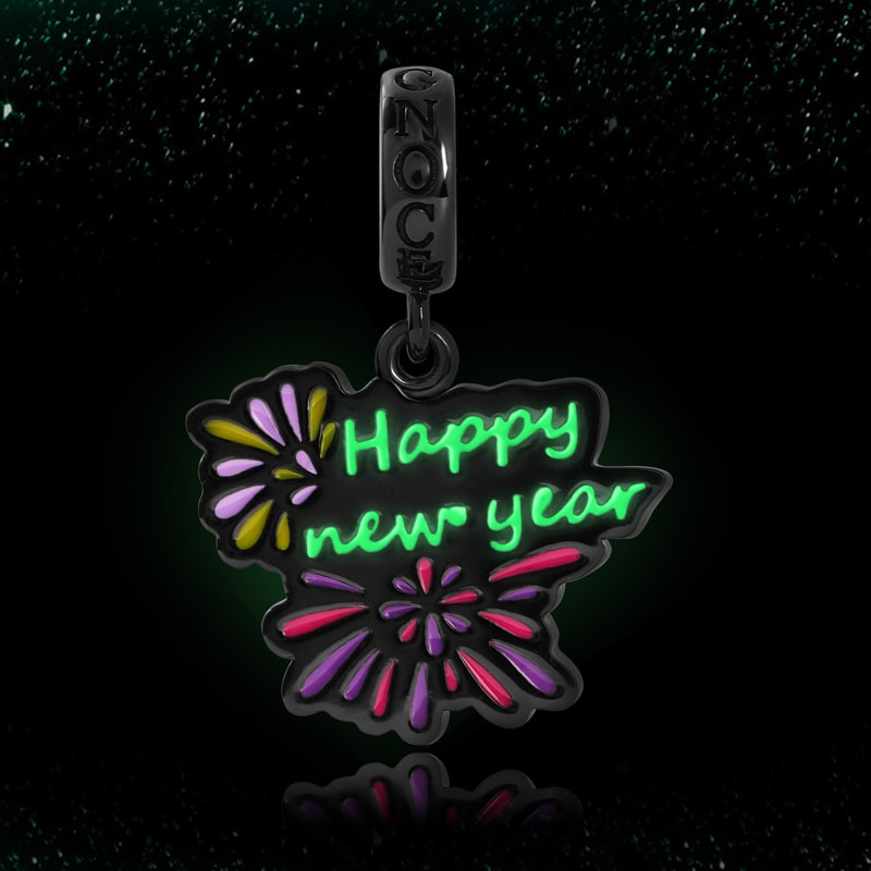 Happy New Year Luminous Personalized Photo Pendant Dangle Charm Sterling Silver Black Plated_5