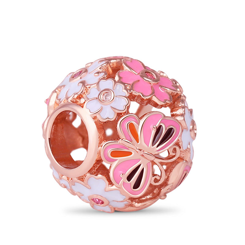 Hollow Flower Butterfly Charm Bead Rose Gold Plated 925 Sterling Silver_2