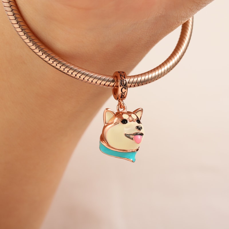 Shiba Inu Pendant Dangle Charm Sterling Silver 18k Rose Gold Plated for Dog Lovers_3