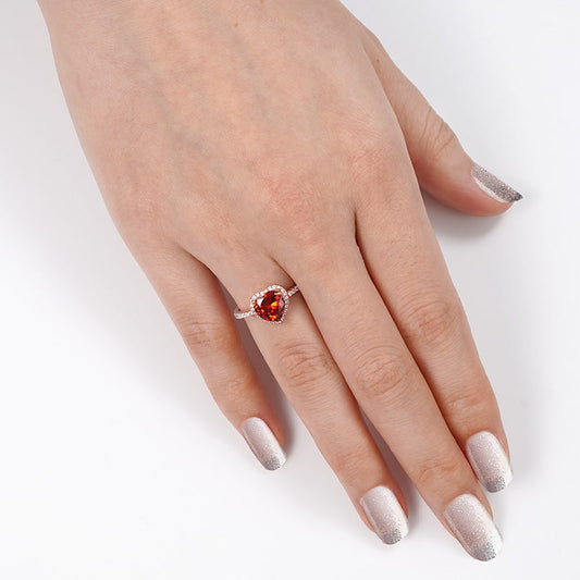 Red Heart-shaped Halo Engagement Ring Sterling Silver 18K Rose Gold Plated_3