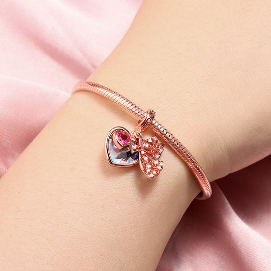 Angel Engravable Photo Dangle Charm 18k Rose Gold Plated Hollow Design Pendant_3