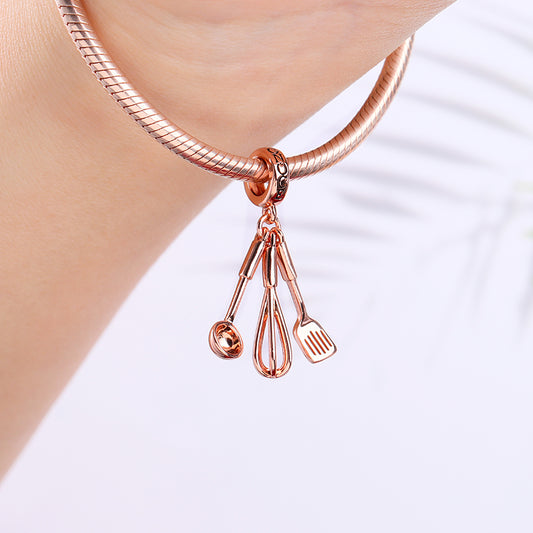 Kitchenware Pendant 18k Rose Gold Plated Sterling Silver Whisk Spatula ladle Charm_3