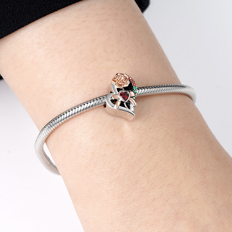 Carnation "I love you to the moon and back" Charm Bead 925 Sterling Silver inlaid with Ruby Mother's Day Gift_4