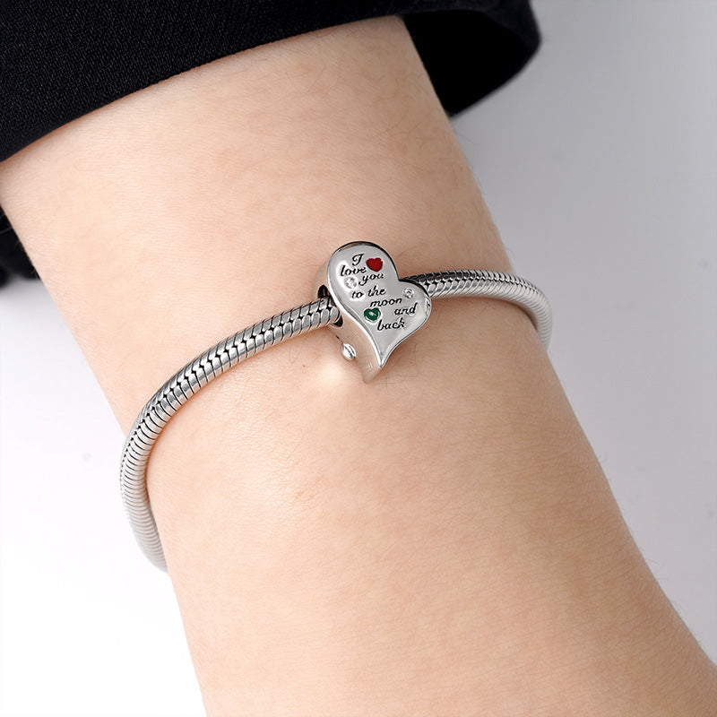 Carnation "I love you to the moon and back" Charm Bead 925 Sterling Silver inlaid with Ruby Mother's Day Gift_5
