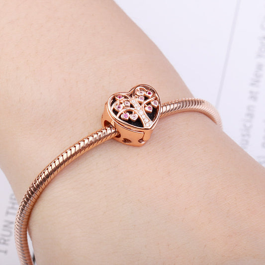 Gnoce "Love My Family" Tree of Life Essential Oil Diffuser Charm Aromatherapy S925 Sterling Silver Bead 18k Rose Gold Plated_3