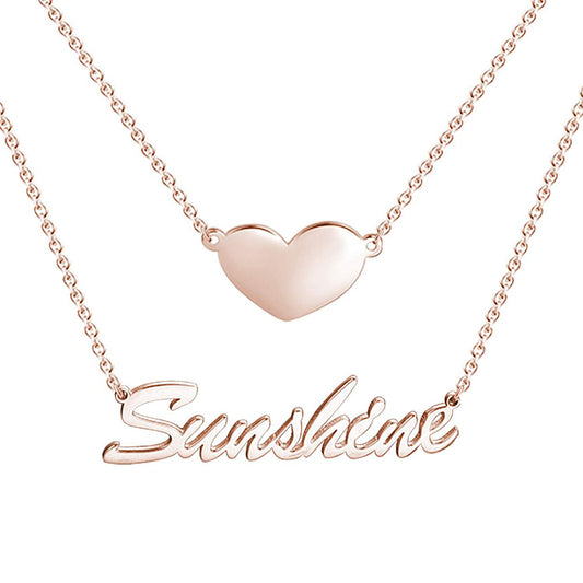 Gnoce "My Heart is Yours" 925 Sterling Silver Personalized Double Chain Name Necklace with Heart Pendant Silver/18K Gold/18K Rose Gold Plated Three Colors Available_1