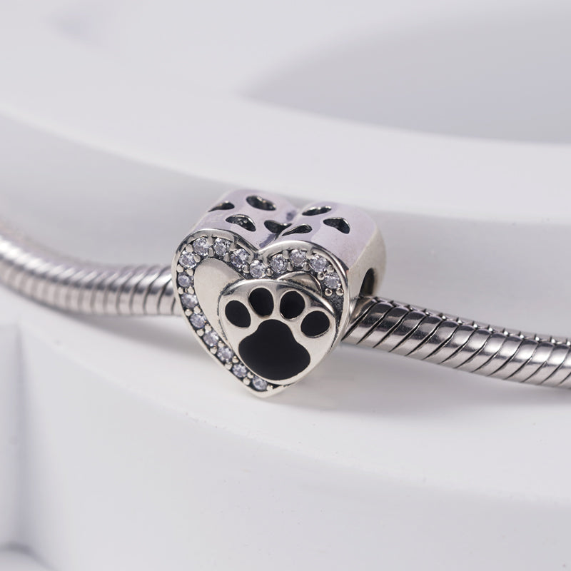 Heart-shaped Paw Charm Bead Sterling Silver_2