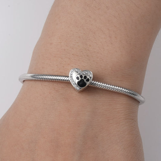 Heart-shaped Paw Charm Bead Sterling Silver_3