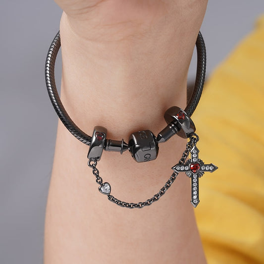Black Cross Safety Chain with Shimmering Crystal Stones 925 Sterling Silver_3