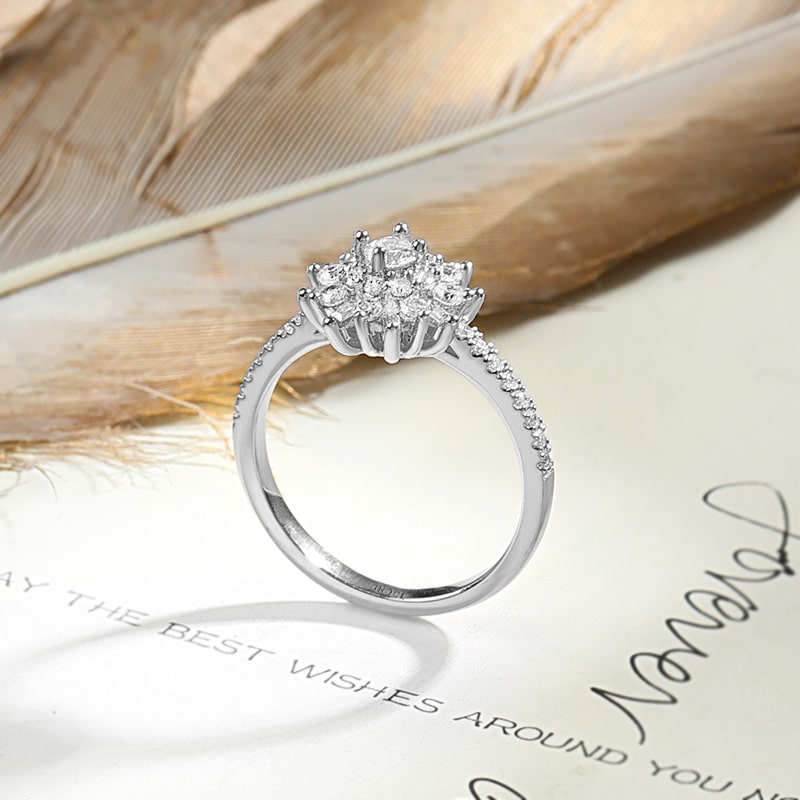 Flower Promise Ring Round Baguette Cut White Sapphire for Woman_2