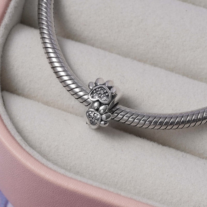 Cute Paws Charm Bead Sterling Silver Inlaid with Stones_2