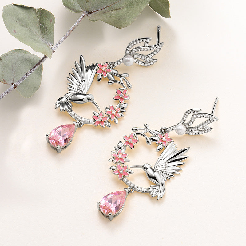 Hummingbird Flower Earrings with Sterling Silver_2