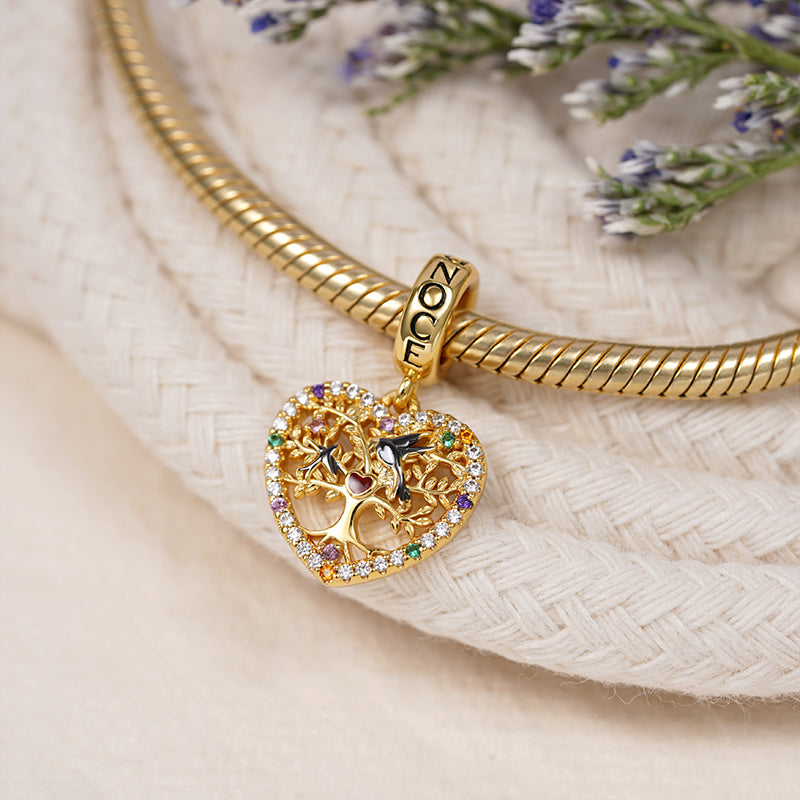 GNOCE Heart Shaped Swallow Mom & Baby Tree of Life Pendant 18K Rose Gold Plated Inlaid with Color Gems Mother's Day Gift_2