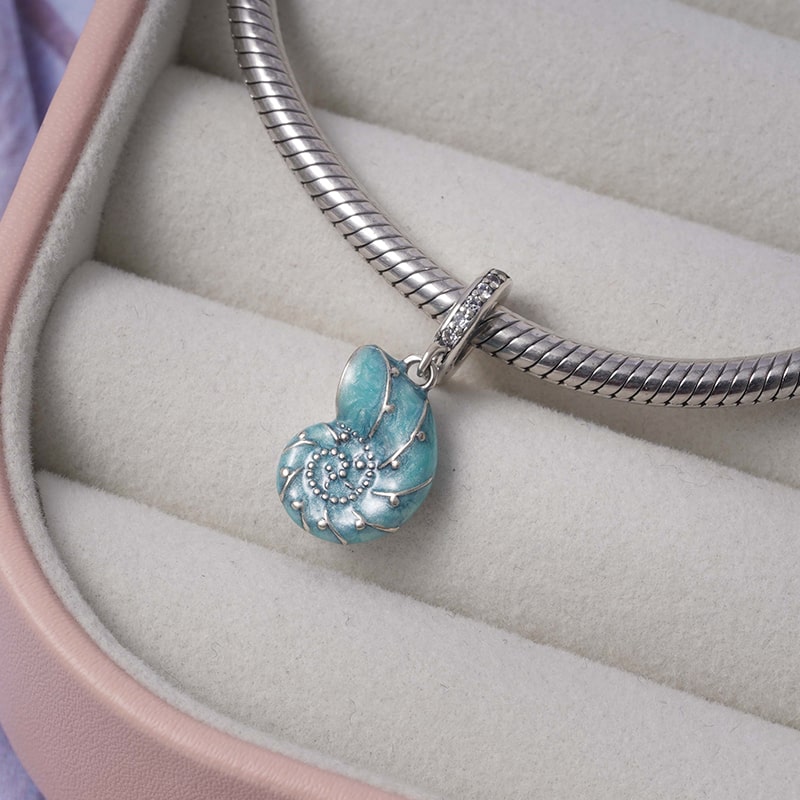 Blue Sea Snail Pendant Dangle Charm Sterling Silver_2