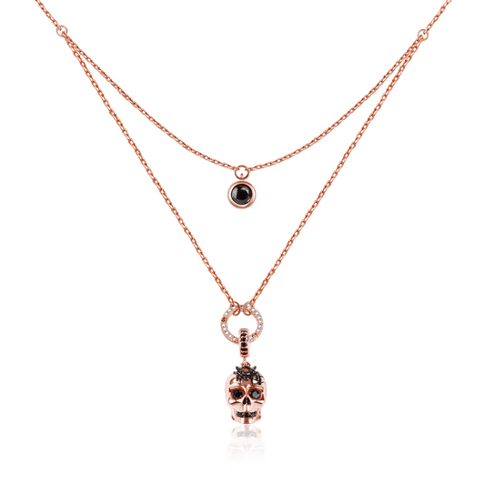 Gnoce "Eternity Of Life" Skull with Spider Beads 925 Sterling Silver 18K Rose Gold Plated Necklace_1