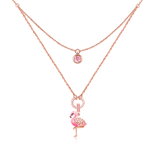 Gnoce "Fiery Passion" Flamingo 925 Sterling Silver 18K Rose Gold Plated Necklace_1