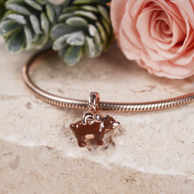 Mother Bear Carries Baby Pendant Dangle Charm Sterling Silver 18K Rose Gold Plated Mother's Day Gift_2