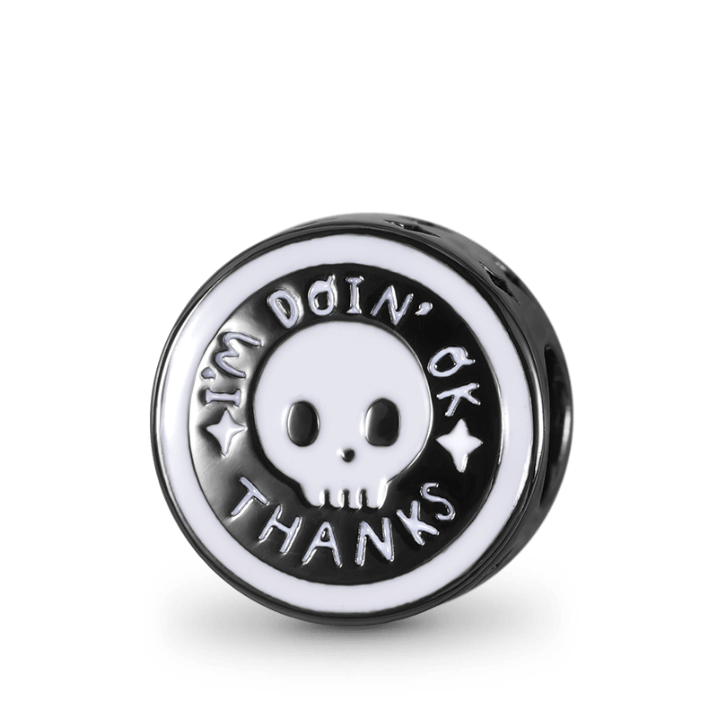 The Sad Ghost Club-Skelly "I'M DOIN' OK, THANKS" Skull Charm Bead Sterling Silver_1