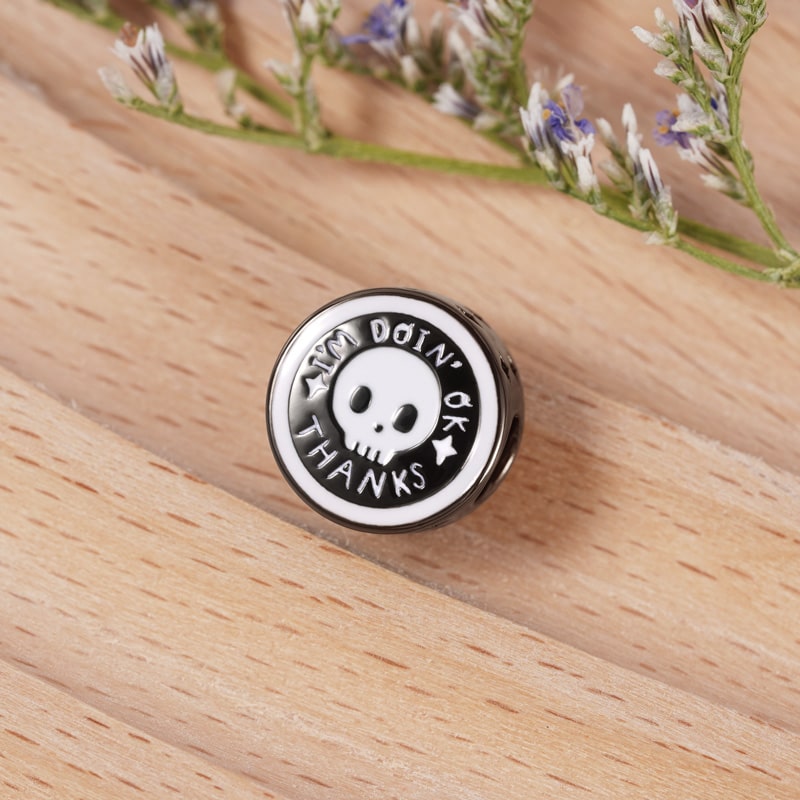 The Sad Ghost Club-Skelly "I'M DOIN' OK, THANKS" Skull Charm Bead Sterling Silver_2