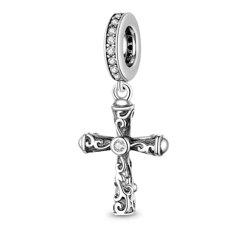 Retro Cross Pendant Dangle Charm Sterling Silver Inlaid with Crystal Gemstones_1