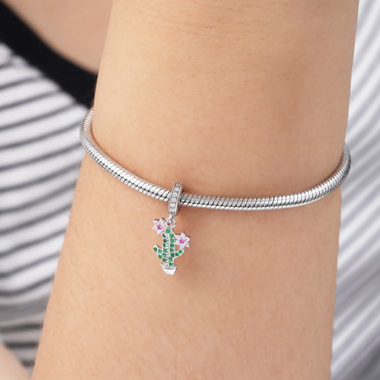 Cactus Flower Pendant Dangle Charm Sterling Silver Inlaid with Colorful Gemstones_3
