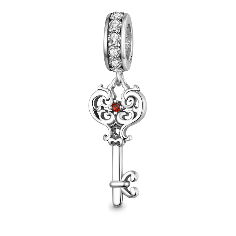 Key Pendant Dangle Charm Sterling Silver Inlaid with Crystal Gemstones_1