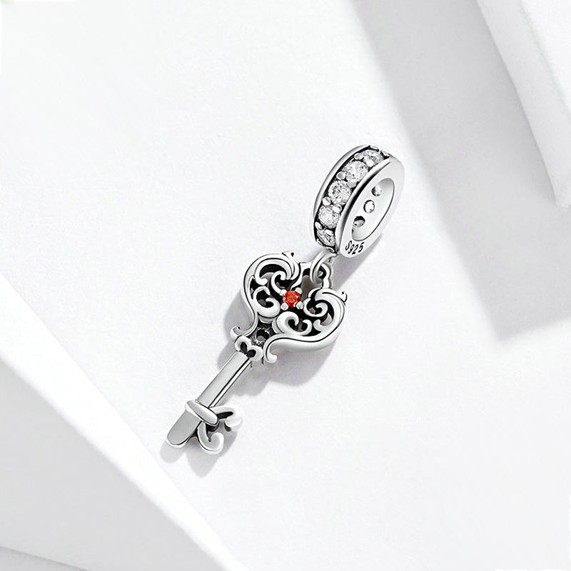 Key Pendant Dangle Charm Sterling Silver Inlaid with Crystal Gemstones_2