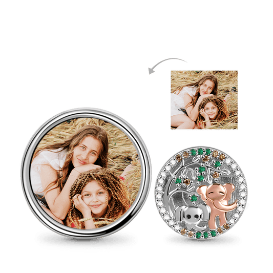 Tree of Life with Elephants Personalized Photo Charm Bead 925 Sterling Silver inlaid with Stones Mother's Day Gift_1