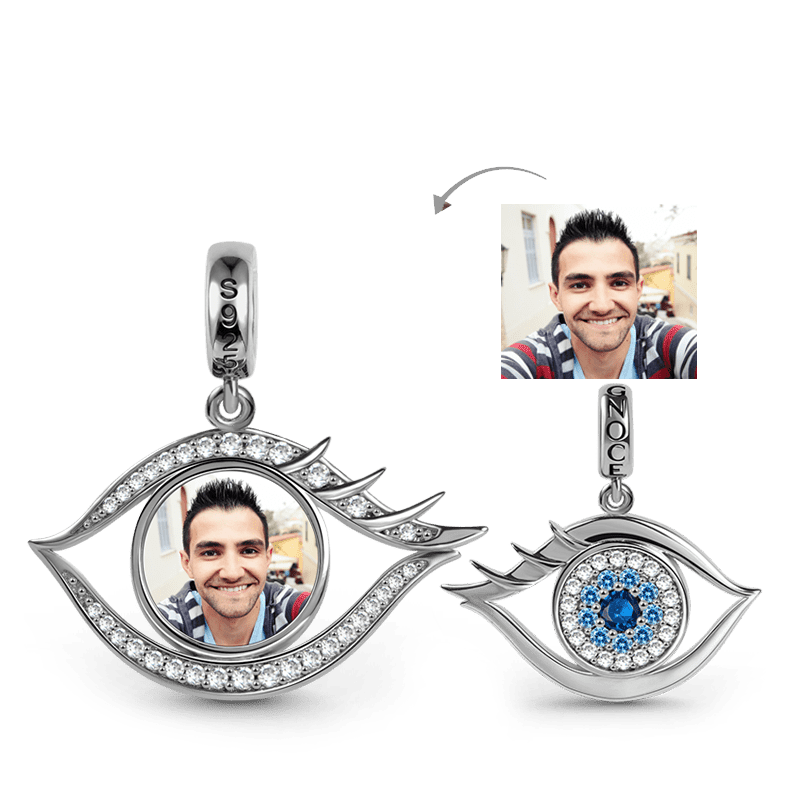 Devil's Eye Photo Charm Bead Sterling Silver Inlaid with Crystal Gems_1