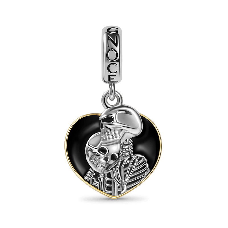 Skeleton Couple Heart Frame Pendant Dangle Charm Sterling Silver_1