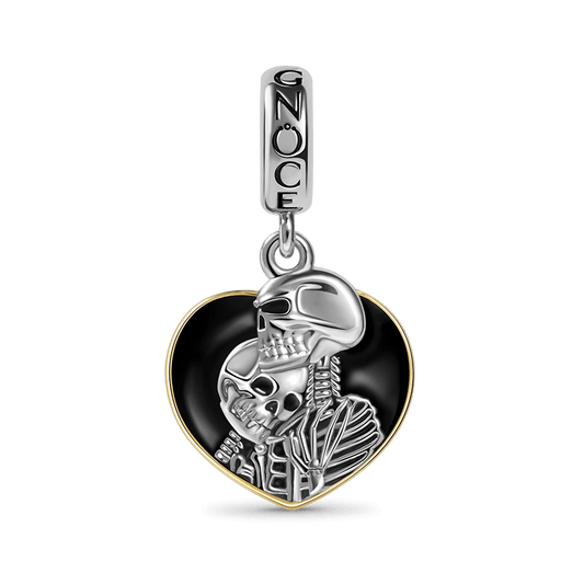 Skeleton Couple Heart Frame Pendant Dangle Charm Sterling Silver_1
