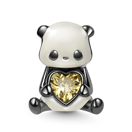 Panda Embraces Heart-shaped Gem Charm Bead Sterling Silver_1