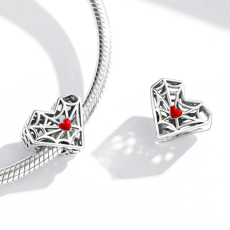 Spider Web Heart Charm Bead Sterling Silver_2