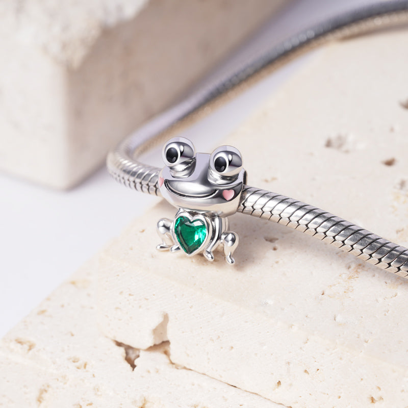 Cute Frog Embraces Heart Gemstone Charm Bead Sterling Silver_3