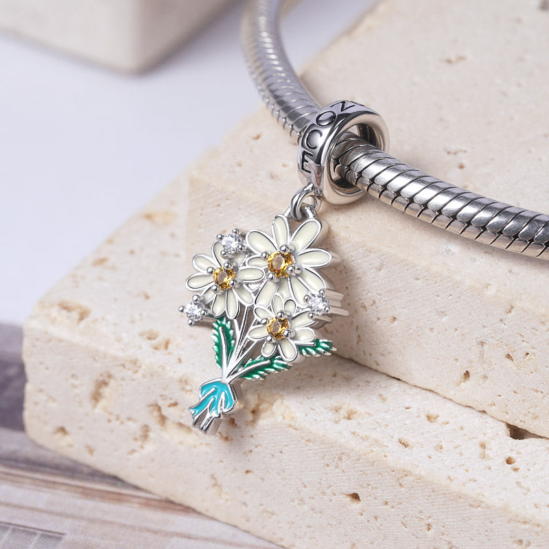 Daisy Flowers Pendant Dangle Charm 925 Sterling Silver_2