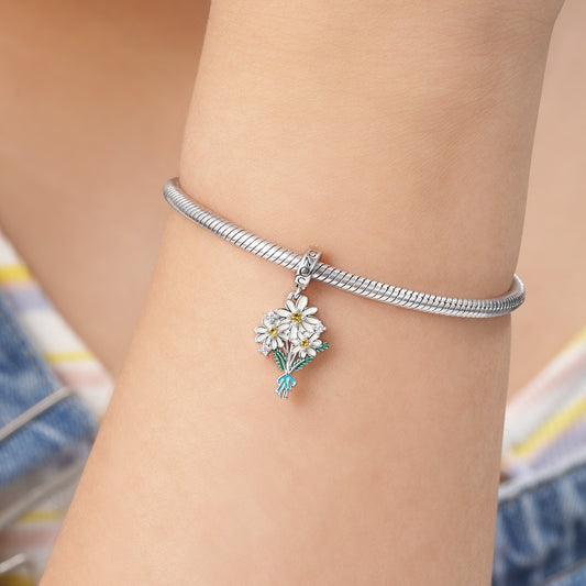 Daisy Flowers Pendant Dangle Charm 925 Sterling Silver_3