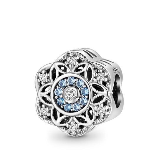 Romantic Snowflakes Charm Bead 925 Sterling Silver Inlaid with Sky Blue Zircon Stones_1