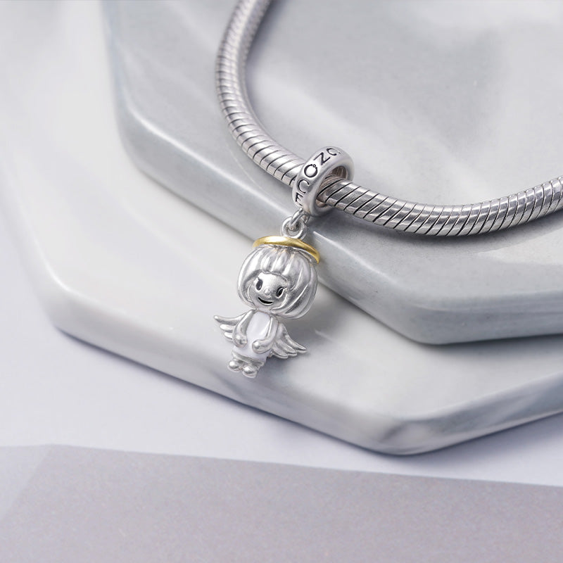 Cute Angel Pendant Dangle Charm 925 Sterling Silver Matte Finish_2
