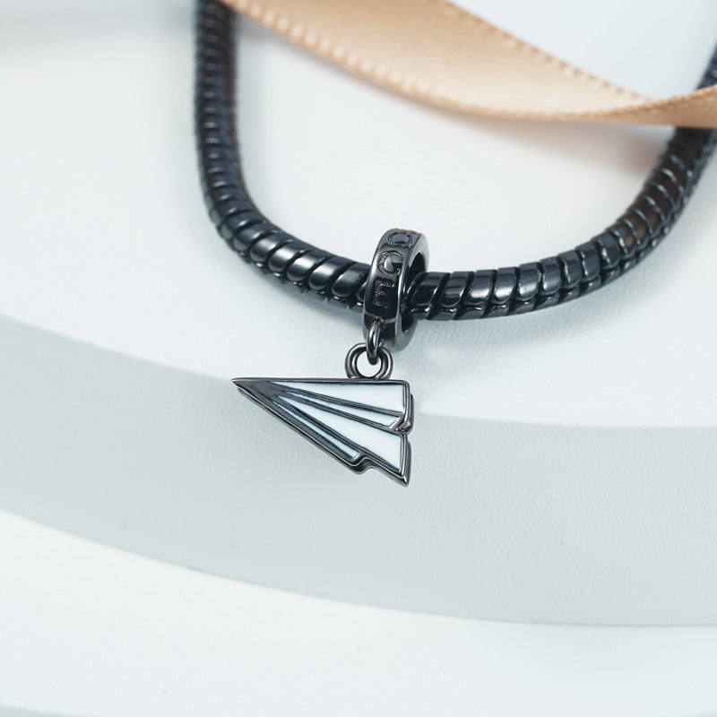 Origami Airplane Pendant Dangle Charm 925 Sterling Silver White Enamel_2