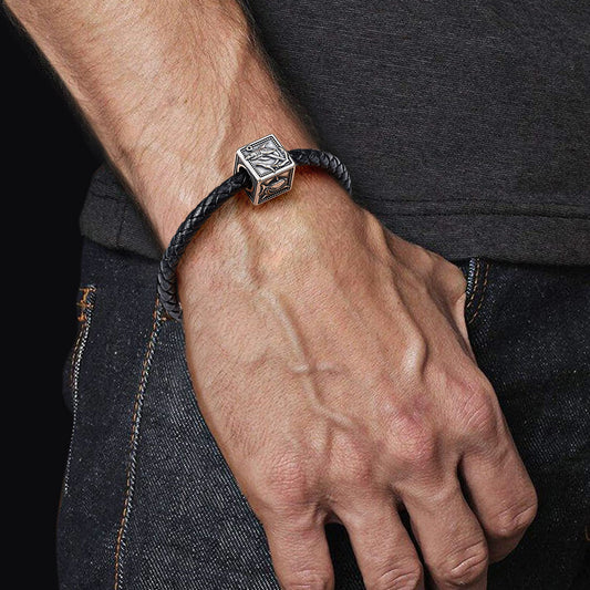 Fierce Sharks Men's Vintage Bead S925 Sterling Silver with Gift Copper Black Leather Men's Bracelet Jewelry for Men_5
